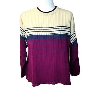 Cynthia Todd Womens Knit Cream Pine Green Purple Sweater Crew Neck Size L